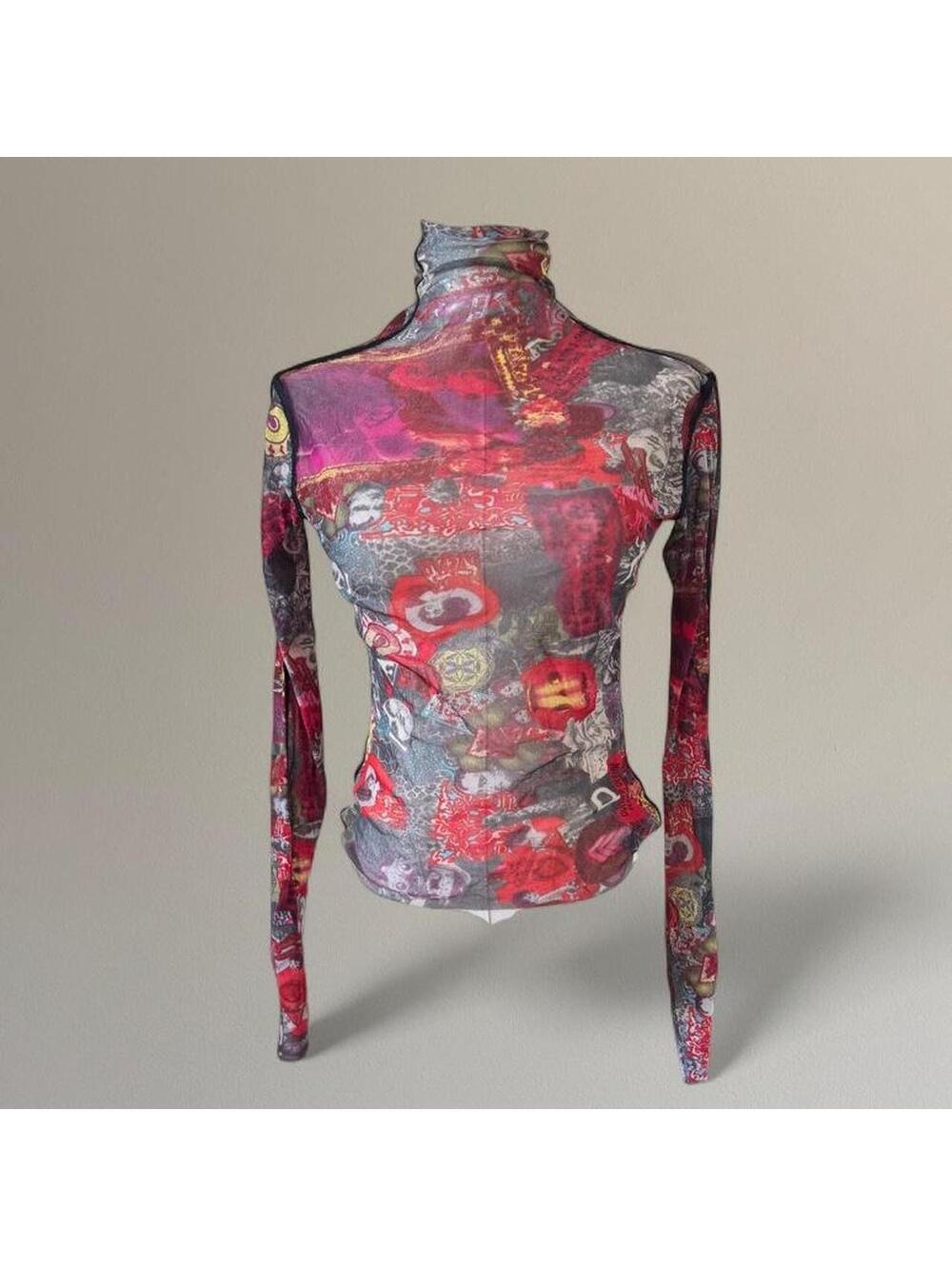 90s/Y2K Italian Twin-Set sheer mesh graphic print top